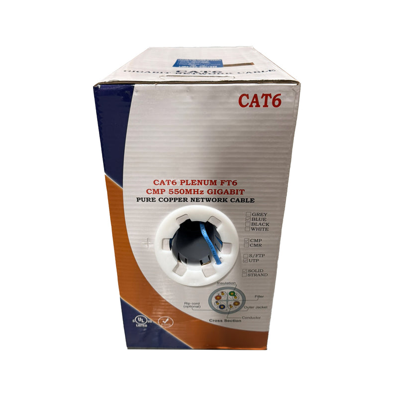 CAT6 Solid U/UTP 550Mhz 23AWG CMP Plenum Bulk Cable