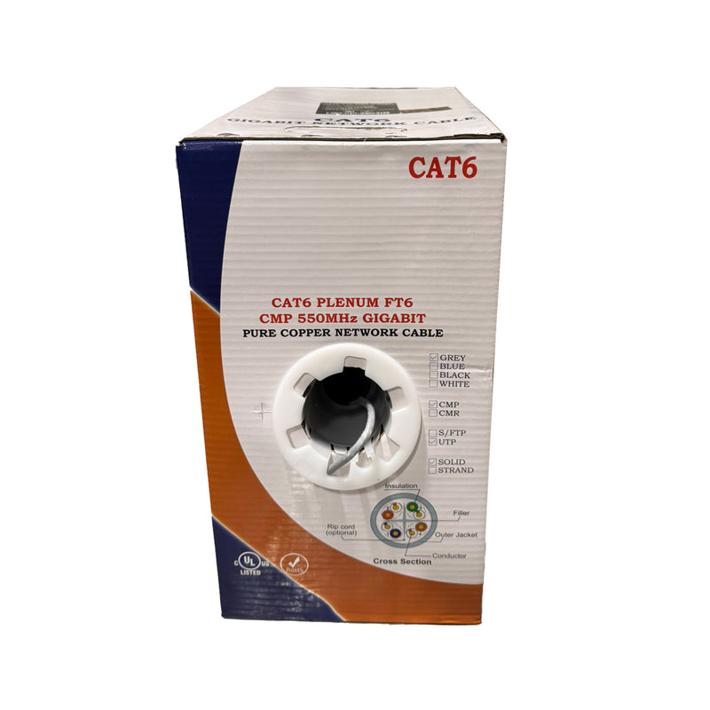 CAT6 Solid U/UTP 550Mhz 23AWG CMP Plenum Bulk Cable