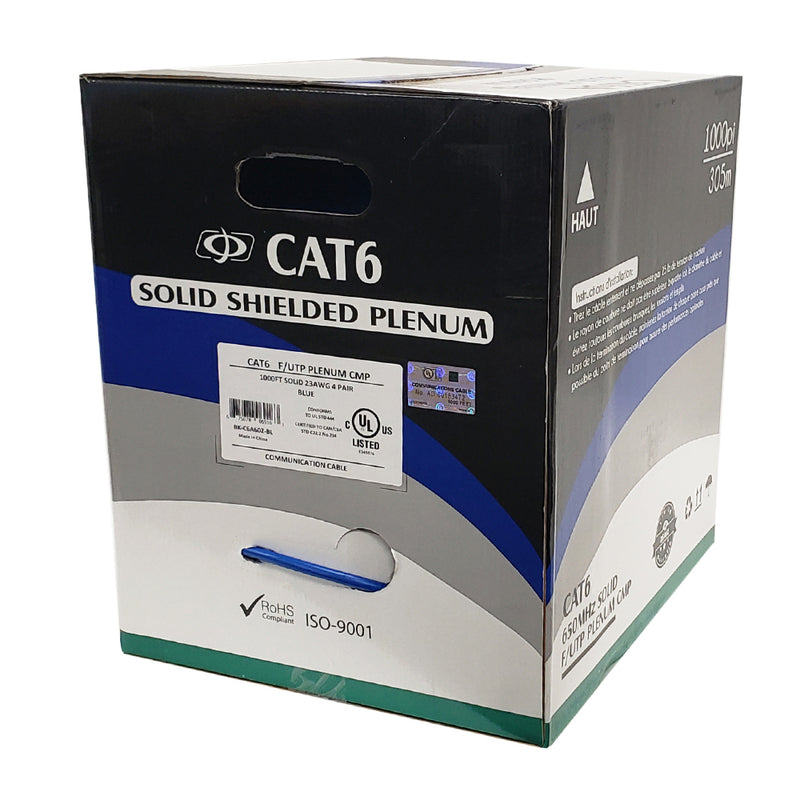 1000ft CAT6 550Mhz Solid Shielded F/UTP 23AWG CMP Plenum Bulk Cable