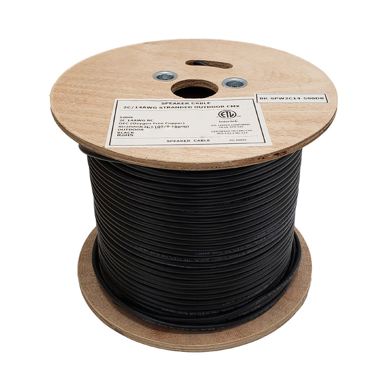 500ft 2C 14AWG Outdoor Bulk Speaker Cable CMX - Black