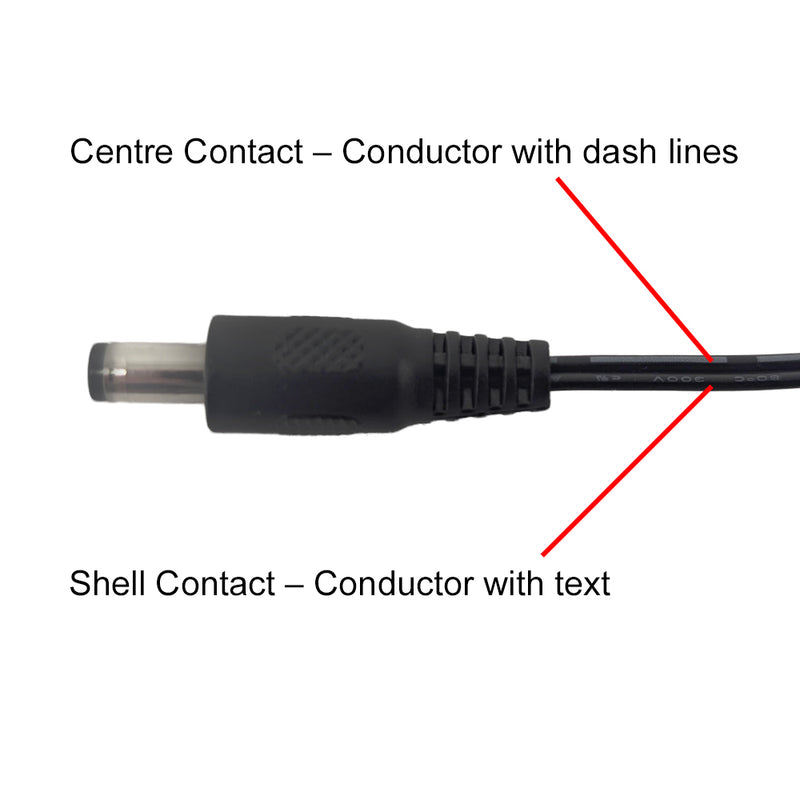 DC Power Connector Male 2.1mm x 5.5mm (8 inch Pigtail, 22AWG)