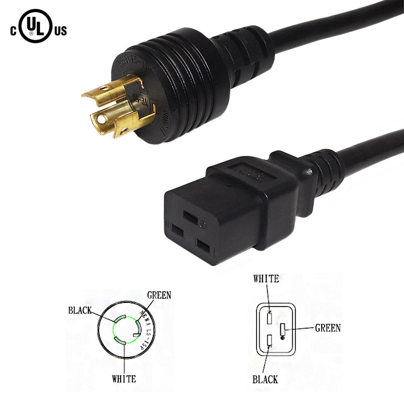 NEMA L5-15P to IEC C19 Power Cable - SJT Jacket