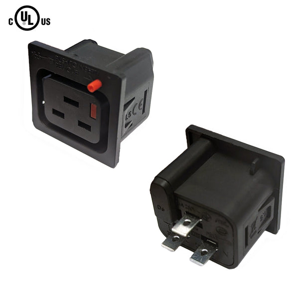 C19 Locking Receptacle 6.3mm Terminal, 1.5mm Panel Thickness - Black (IEC-Lock Part #: PA195015BK)