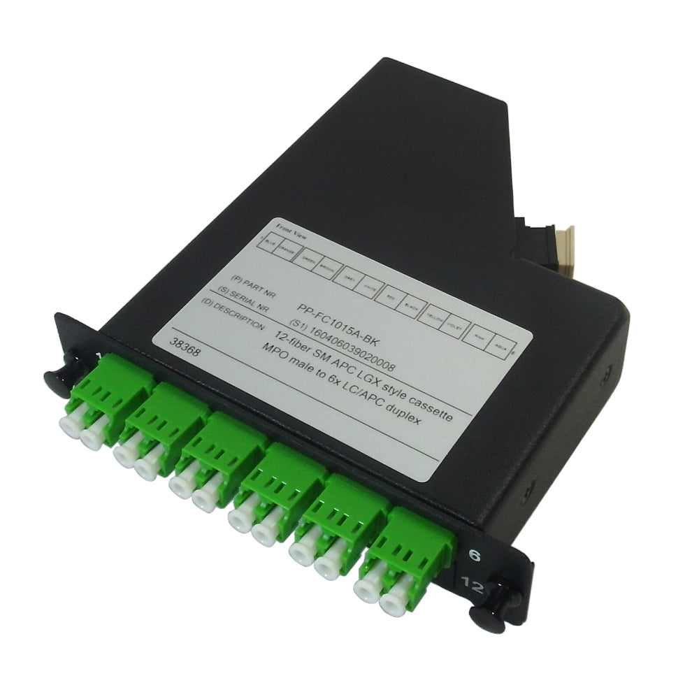 12-Fiber Singlemode LGX Style Cassette MPO Male to 6x LC/APC Duplex