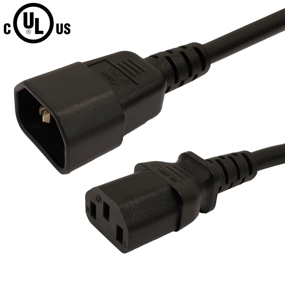 IEC C13 to IEC C14 Power Cable - SJT Jacket - 14AWG (15A 250V)