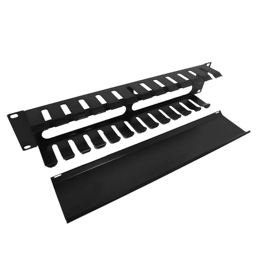 Wavenet – 2U 19 Single‐Sided Horizontal Cable Manager - Plastic Finger  Duct with Cover for 2‐Post and 4‐Post Server Racks, Metal – Black